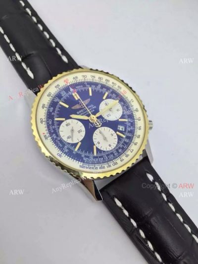 Swiss Grade Breitling Navitimer Replica Watch - Yellow Gold - Leather Band Design Watch